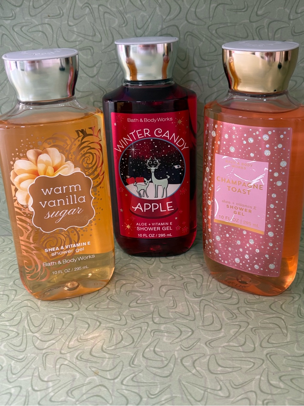 Lot of 3 bath & body Works shower gel 10 oz vanilla sugar champagne toast apple